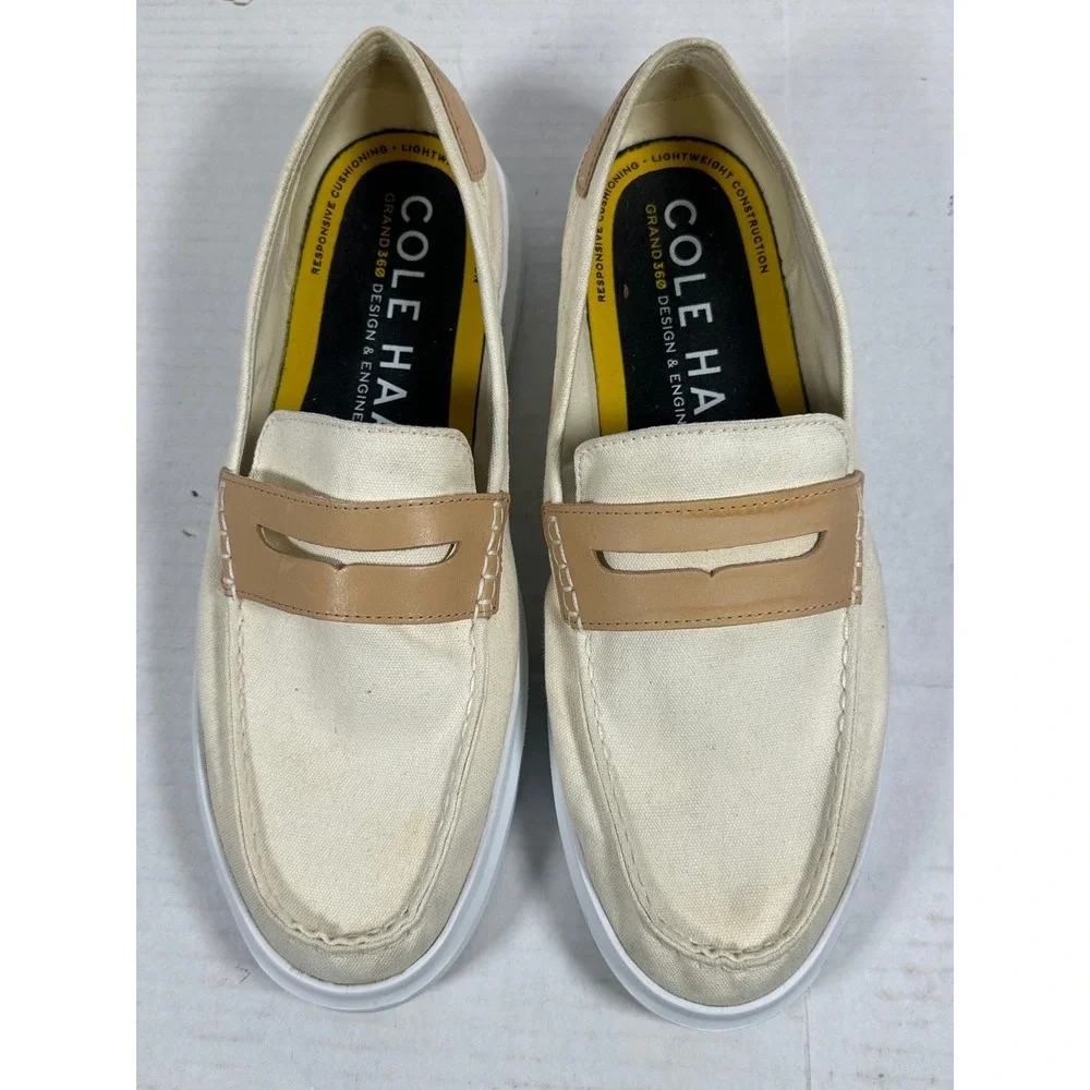 Cole Haan GrandPro Rally Canvas Penny Loafers Mens 12W Cream Tan C34724 Slip On